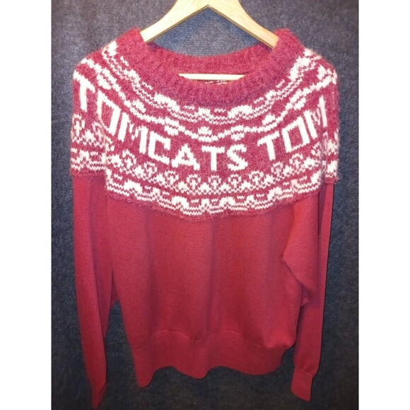 Current Elliott Alpaca Wool Blend Red & Cream Tomcats Fair Isle Sweater Size 1 - Picture 4 of 9